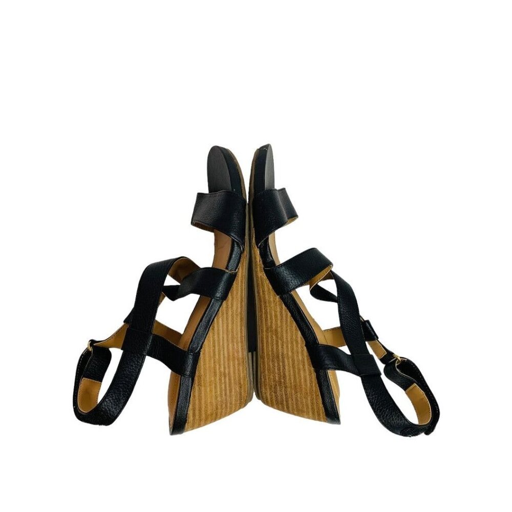 Size 9 Me Too Women's Black Leather Wedge Payton Sandals - Picture 10 of 11